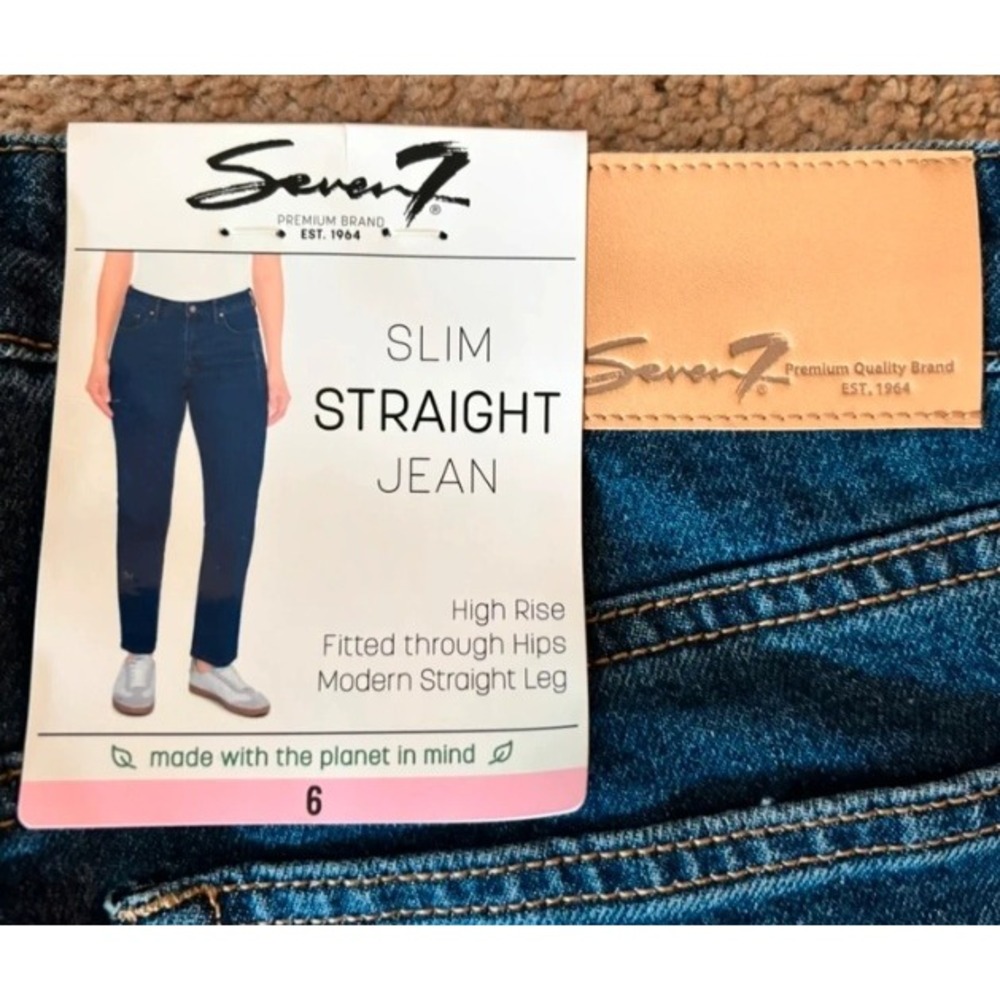 Seven7 Slim Straight Jean High Rise Birch Blue 6 NWT